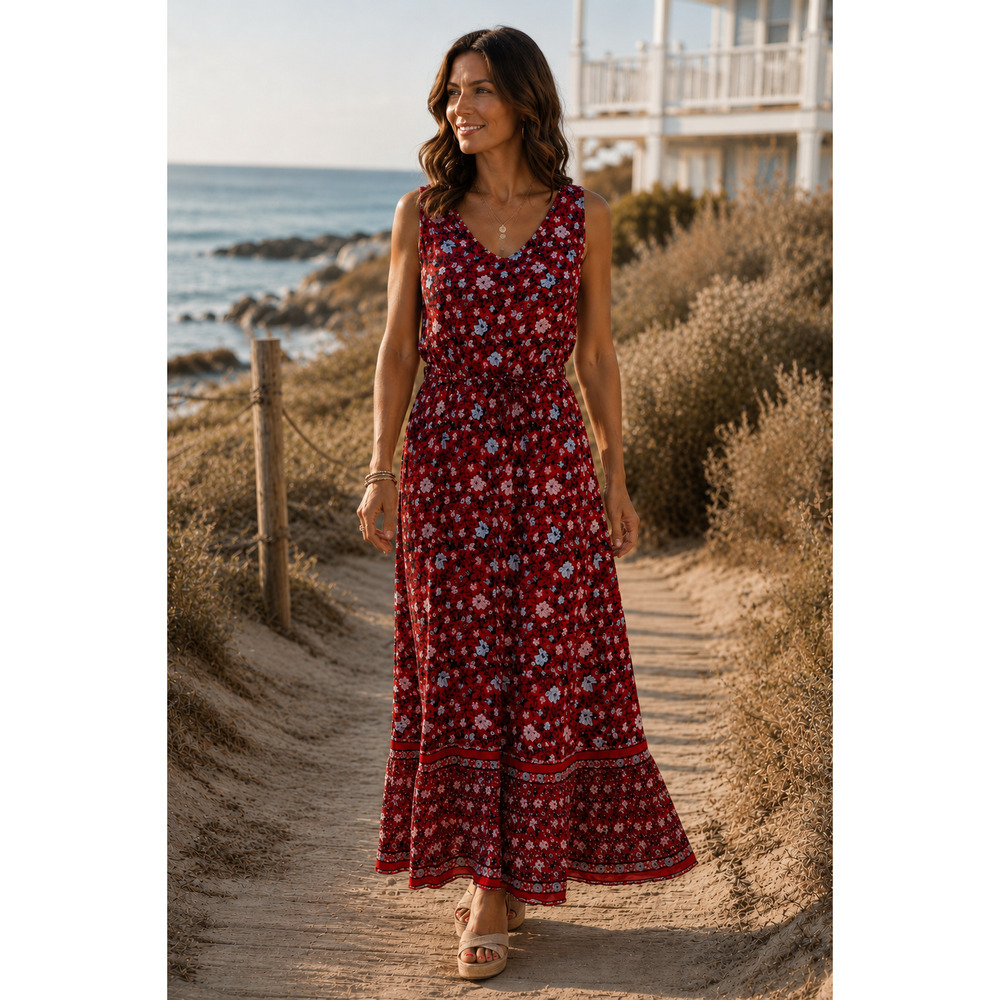 Westport fairy floral maxi sundress red dress Size 1x Resortwear Vacation boho